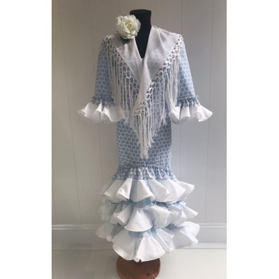 VESTIDO FLAMENCA LUNARES TONOS AZULES