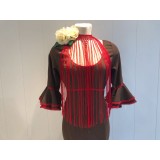 VESTIDO FLAMENCA MARRON Y ROJO CON MANGAS