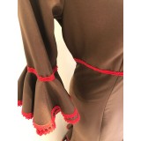 VESTIDO FLAMENCA MARRON Y ROJO CON MANGAS