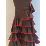 VESTIDO FLAMENCA MARRON Y ROJO CON MANGAS
