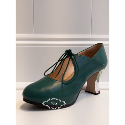 ZAPATO FLAMENCO VERDE TACON PINTADO A MANO