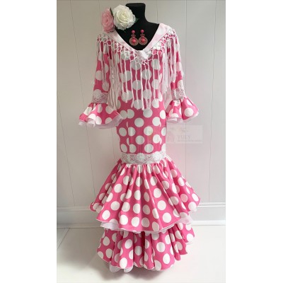 VESTIDO FLAMENCA ROSA LUNARES BLANCOS