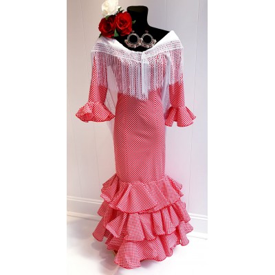 VESTIDO FLAMENCA BLANCO LUNAR ROJO | Yuly