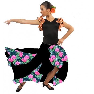 FALDA FLAMENCO GODETS ESTAMPADOS EN TONO FUCSIA | Yuly