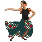 FALDA FLAMENCO VERDE CON GODETS ESTAMPADOS EN TONO VERDE | Yuly
